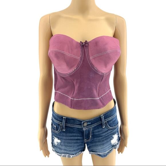 Cupid 40C American VINTAGE 90s Purple Hand Dyed Elastic Pullover Bustier - Picture 1 of 8